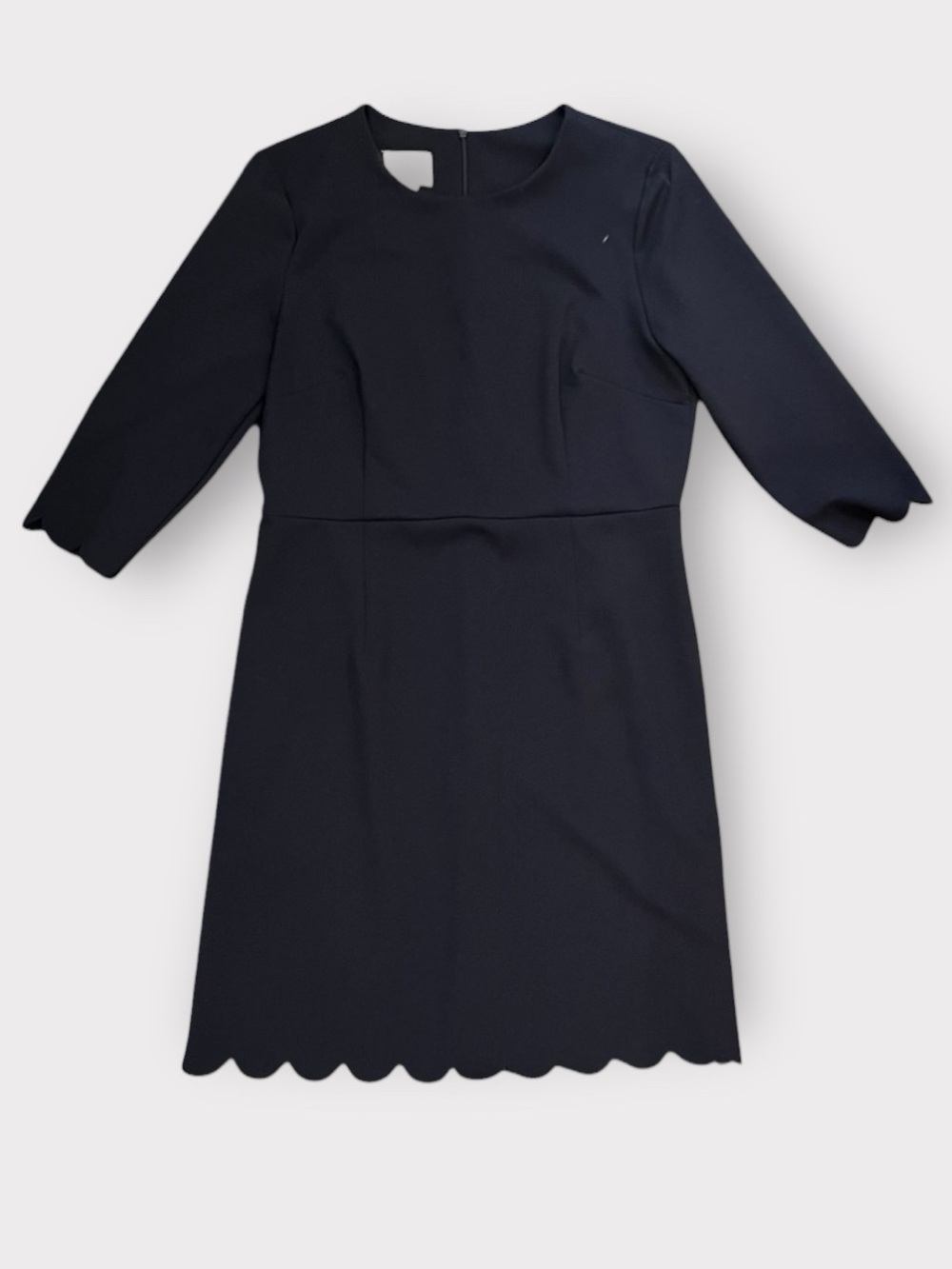 JM Collection Navy Sheath Dress 3/4 Sleeve Crew Neck Scallop Hem  Petite
